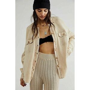 Free People One Scout Shacket Waffke Knit Jacket Festival Lightweight Neutral